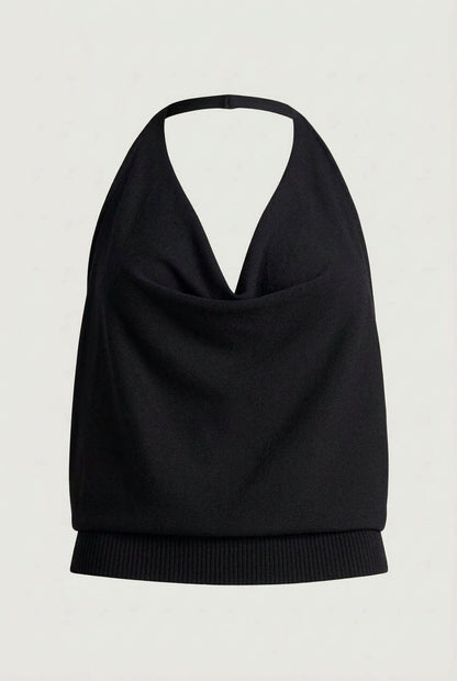 KNIT COWL NECK HALTER TOP