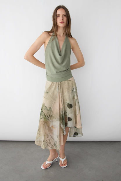 KNIT COWL NECK HALTER TOP