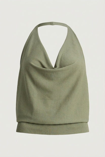 KNIT COWL NECK HALTER TOP