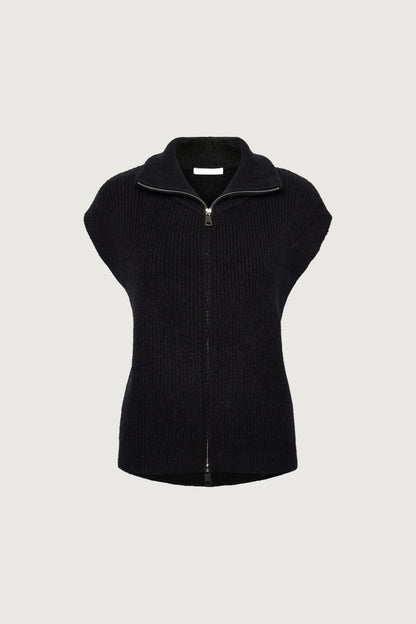 RIBBED KNIT MOCK NECK ZIP-UP SWEATER VEST