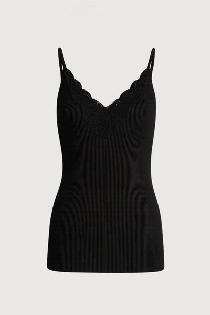 RIBBED KNIT LACE CAMI TANK TOP
