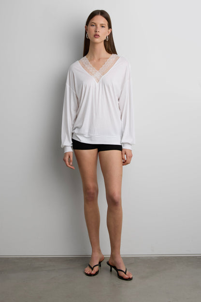 LACE TRIM V-NECK SLOUCHY TOP