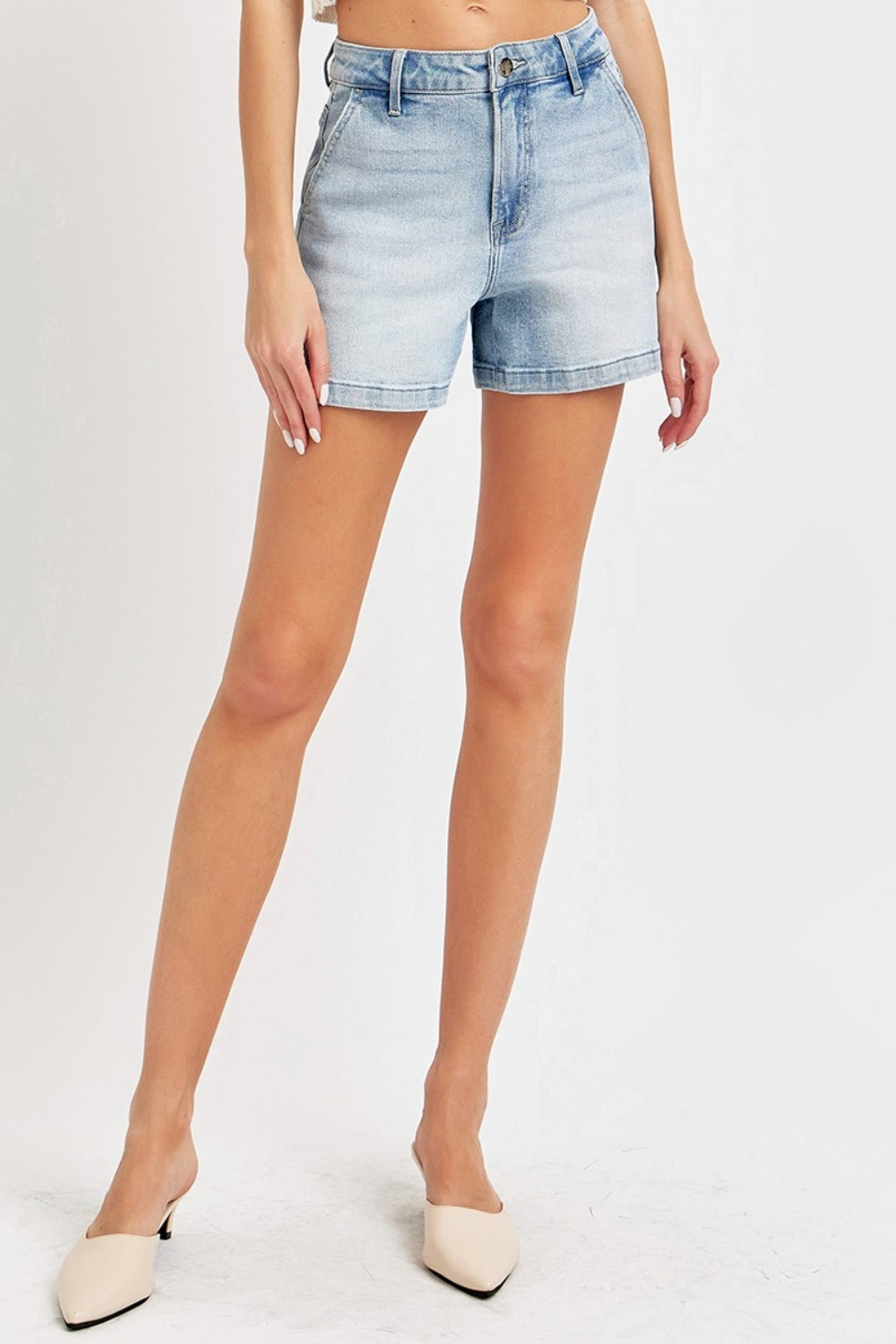 Hazel Blues® |  Risen High Rise Denim Shorts